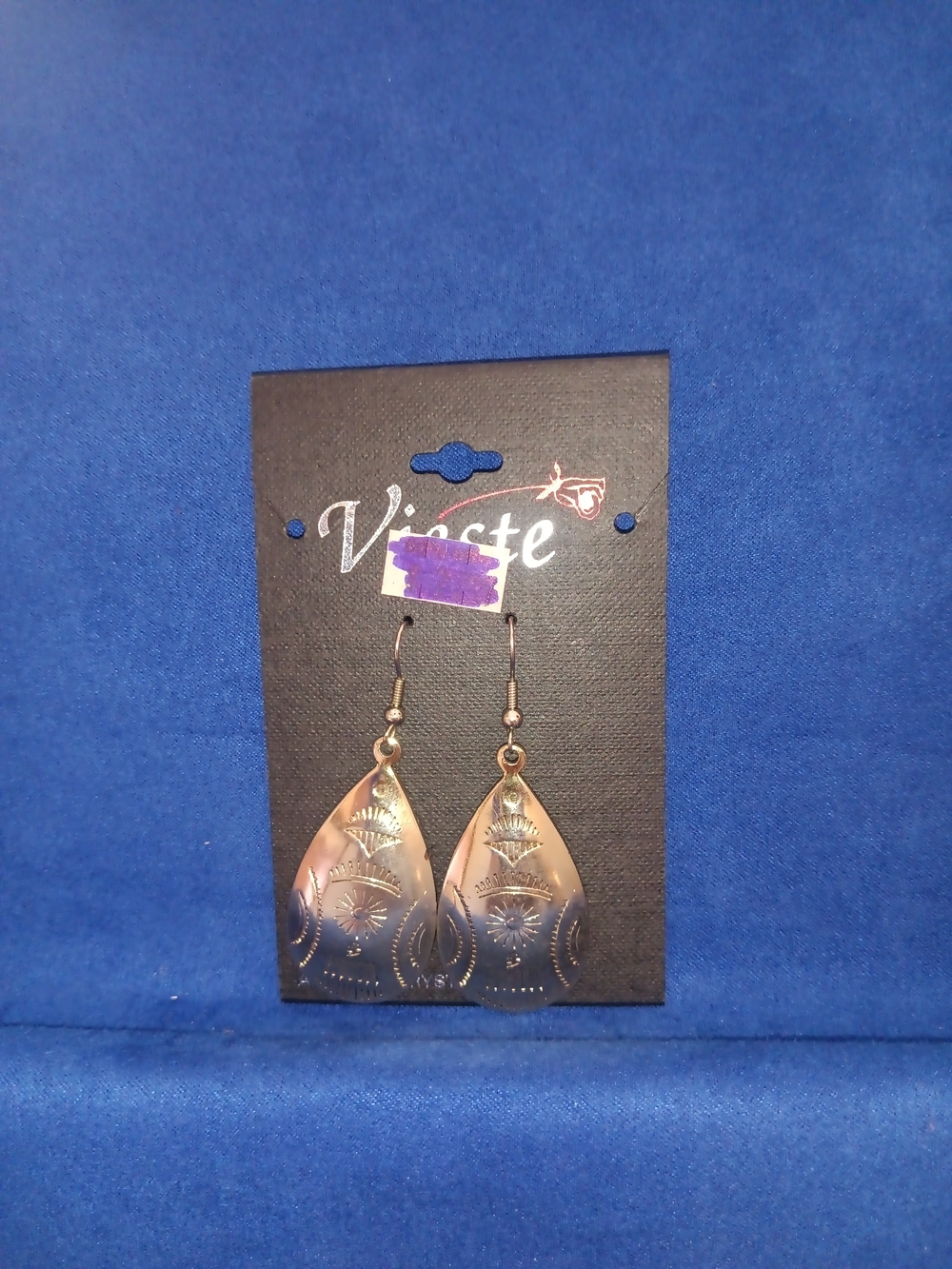 Rose Gold Teardrop Etched Dangle Earrings